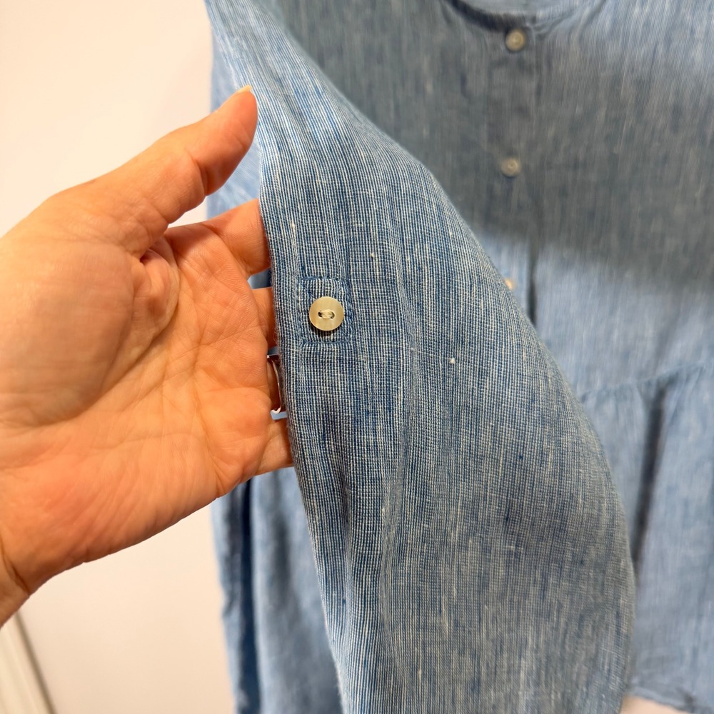 Linen Lagenlook Button Front Peplum Blouse (M) Long Sleeve Cottagecore Boho - Picture 10 of 13